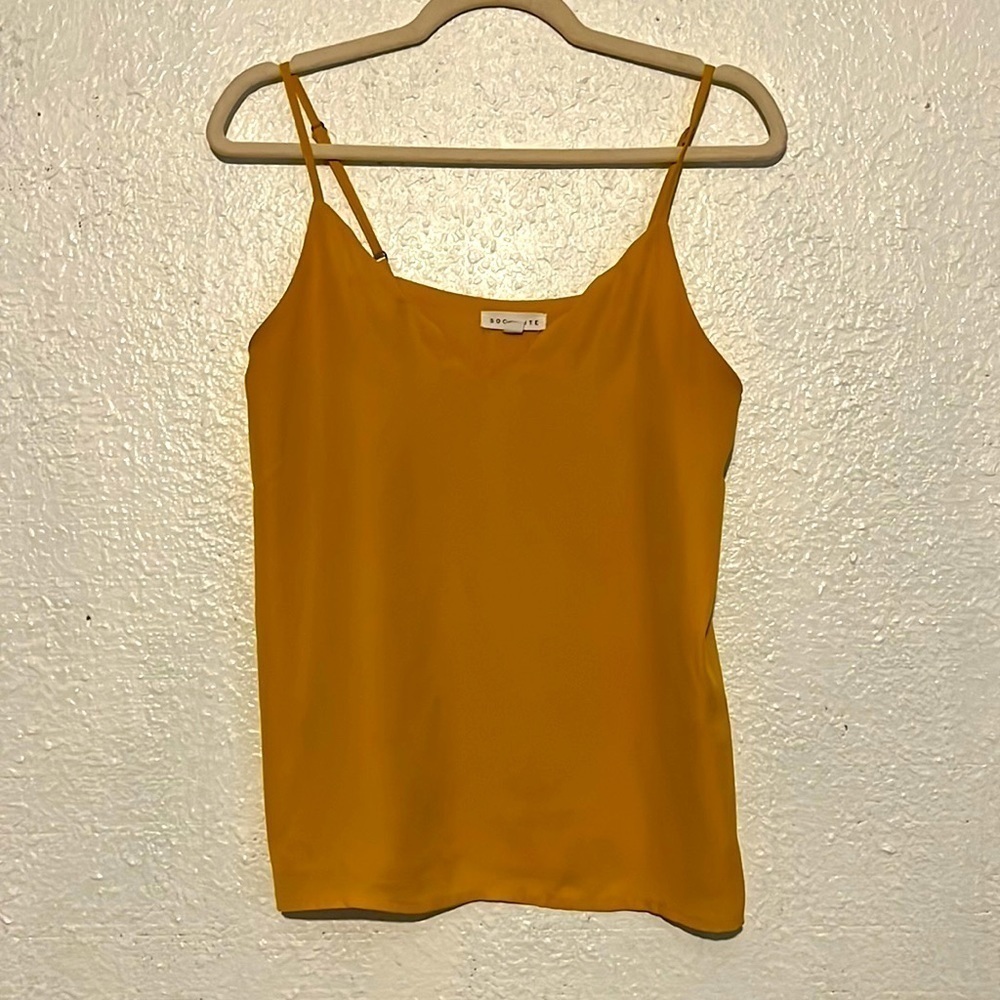 Socialite mustard, colored spaghetti strap tank top, so small